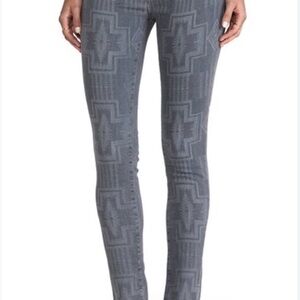 True Religion Abbey Skinny Jeans Aztec Tribal Print Gray Stretch Denim 28